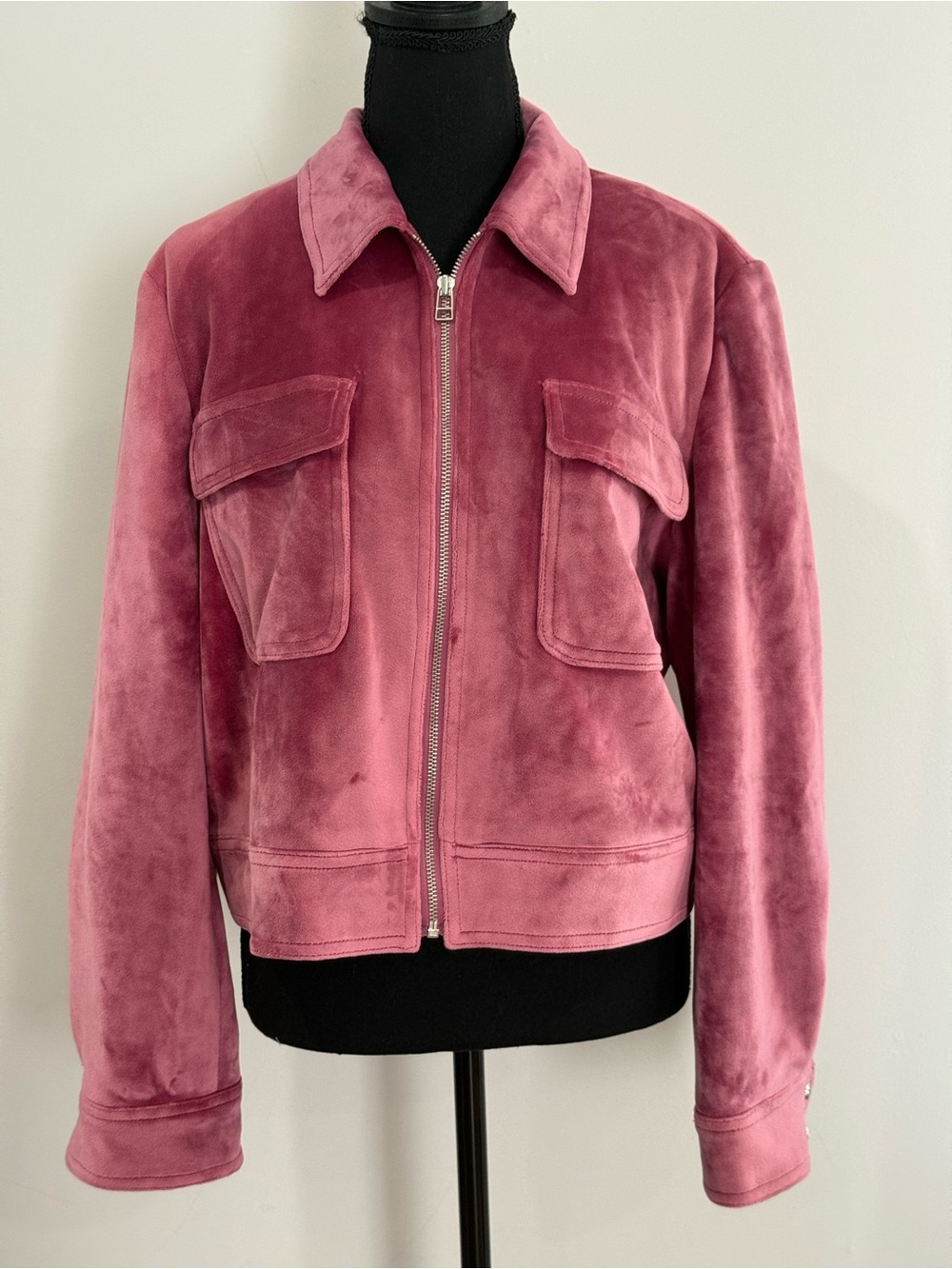 New Nine West XL Velvet Zip-Front Jacket in Dusty Rose 759